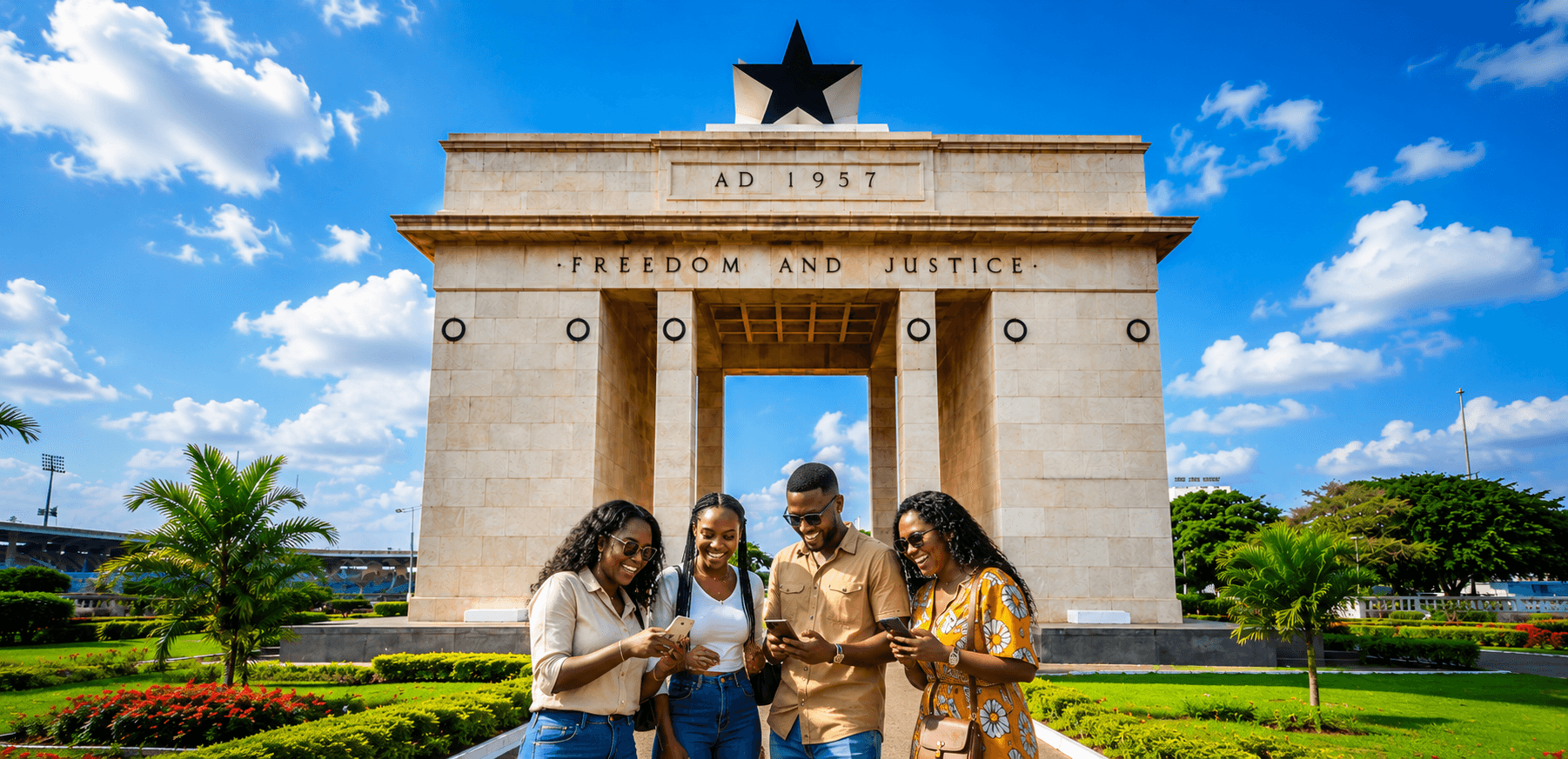 Ghanaians using Jenga Jar at the Independence Arch